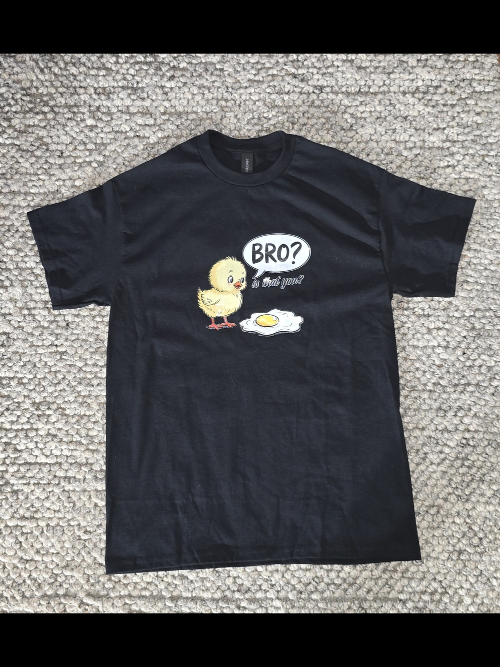 Men's Black Graphic Tee with Chick and Egg Print